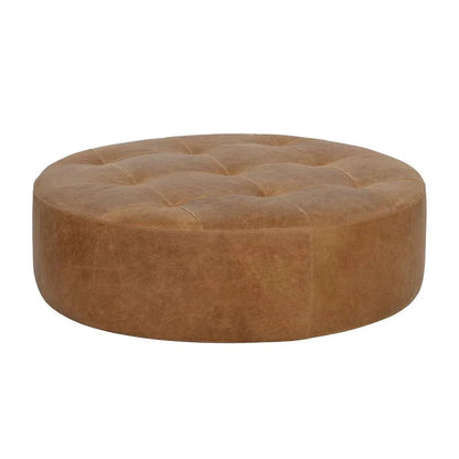 Nilda Ottoman - Camel Leather Solid Beech Wood Base - LOOMLAN - SUNPAN - Ottomans