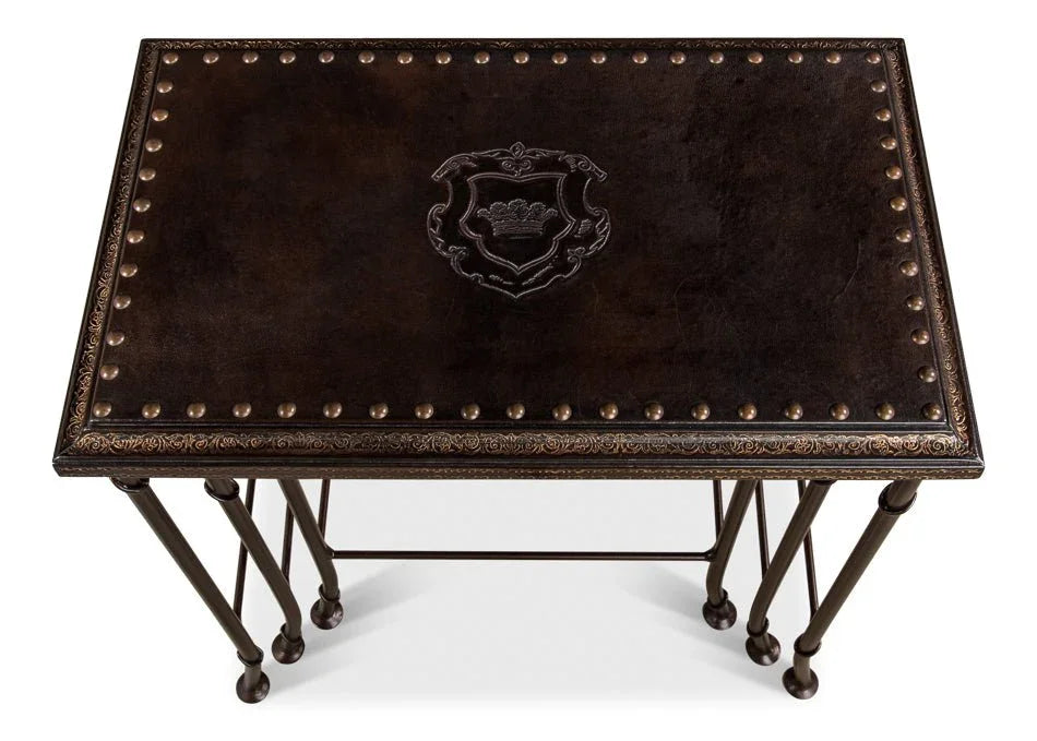 Noble Embossed Leather Nesting Table (Set Of 3) - LOOMLAN - Sarreid - Side Tables