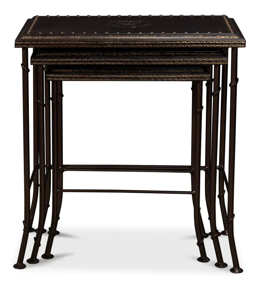 Noble Embossed Leather Nesting Table (Set Of 3) - LOOMLAN - Sarreid - Side Tables