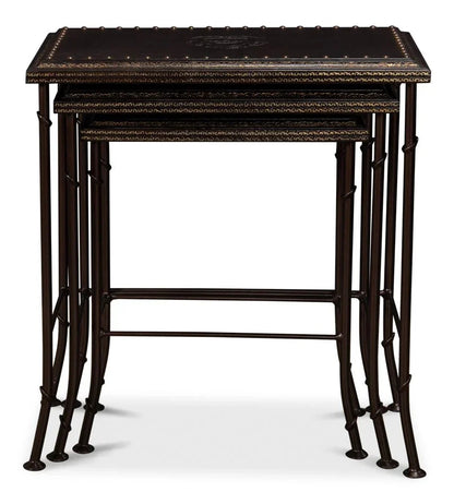 Noble Embossed Leather Nesting Table (Set Of 3) - LOOMLAN - Sarreid - Side Tables