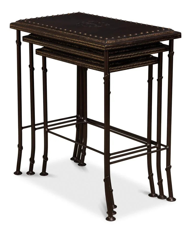 Noble Embossed Leather Nesting Table (Set Of 3) - LOOMLAN - Sarreid - Side Tables