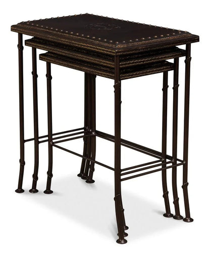 Noble Embossed Leather Nesting Table (Set Of 3) - LOOMLAN - Sarreid - Side Tables
