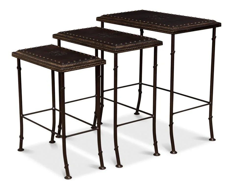 Noble Embossed Leather Nesting Table (Set Of 3) - LOOMLAN - Sarreid - Side Tables