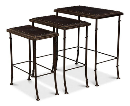 Noble Embossed Leather Nesting Table (Set Of 3) - LOOMLAN - Sarreid - Side Tables
