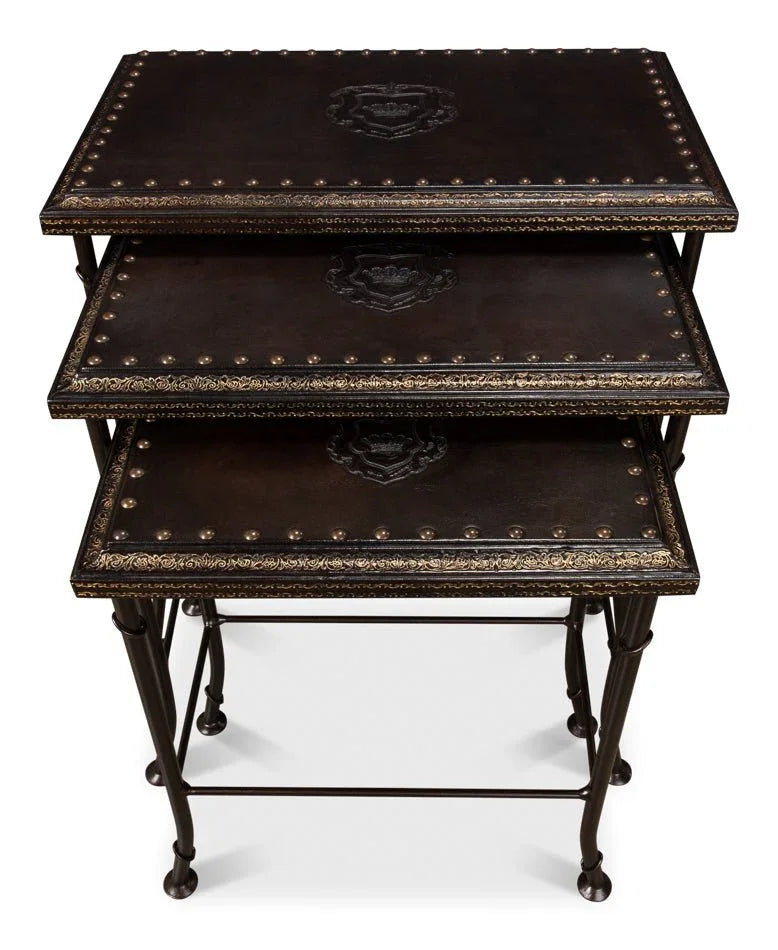 Noble Embossed Leather Nesting Table (Set Of 3) - LOOMLAN - Sarreid - Side Tables