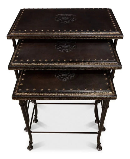 Noble Embossed Leather Nesting Table (Set Of 3) - LOOMLAN - Sarreid - Side Tables