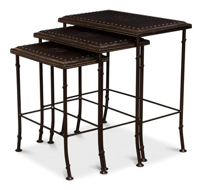 Noble Embossed Leather Nesting Table (Set Of 3) - LOOMLAN - Sarreid - Side Tables