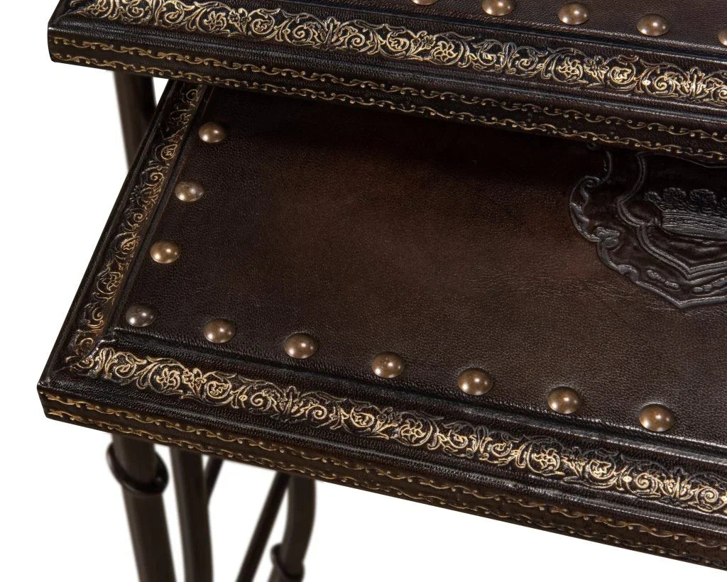 Noble Embossed Leather Nesting Table (Set Of 3) - LOOMLAN - Sarreid - Side Tables