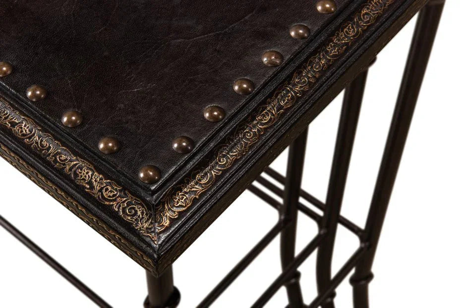 Noble Embossed Leather Nesting Table (Set Of 3) - LOOMLAN - Sarreid - Side Tables