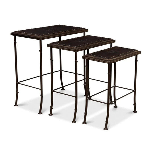 Noble Embossed Leather Nesting Table (Set Of 3) - LOOMLAN - Sarreid - Side Tables