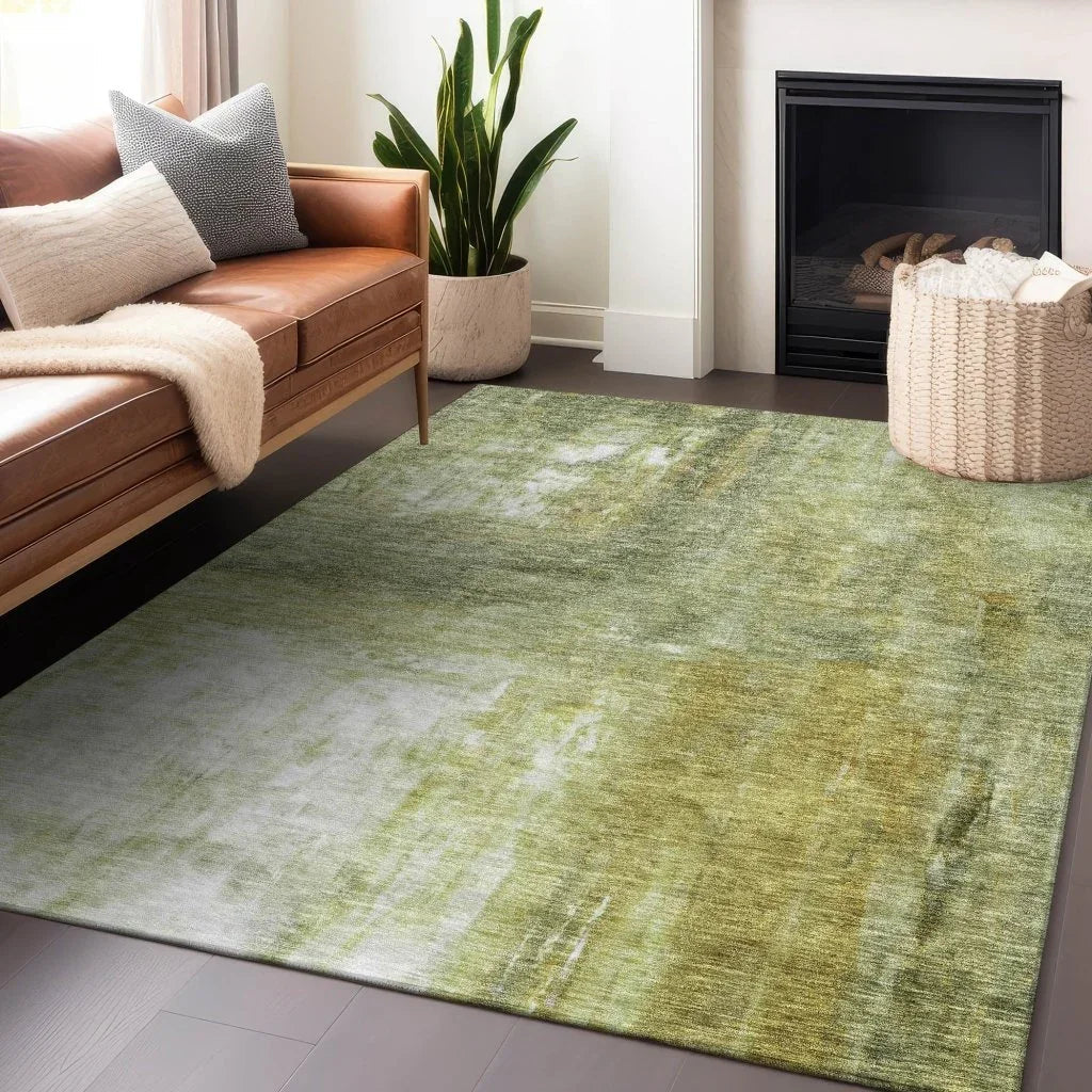 Nocturne Green Washable Indoor-Outdoor Rug-Outdoor Rugs-LOOMLAN Rugs-LOOMLAN