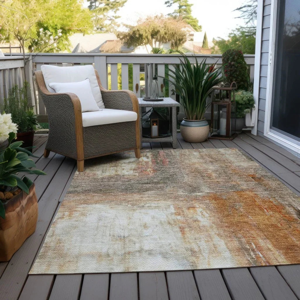 Nocturne Orange Washable Indoor-Outdoor Rug-Outdoor Rugs-LOOMLAN Rugs-LOOMLAN