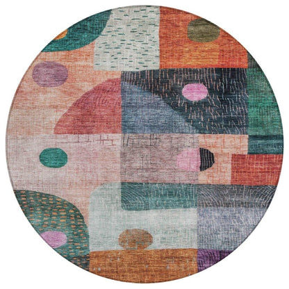 Noel Orange Washable Indoor-Outdoor Rug-Outdoor Rugs-LOOMLAN Rugs-8' x 8'-LOOMLAN