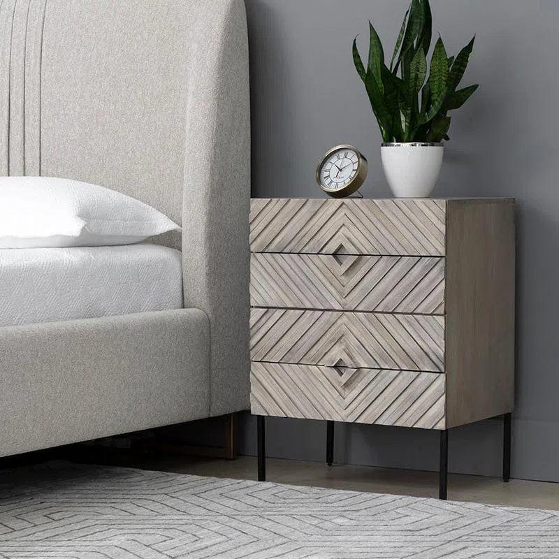 Noemi Nightstand With Chevron & Steel Base - LOOMLAN - SUNPAN - Nightstands