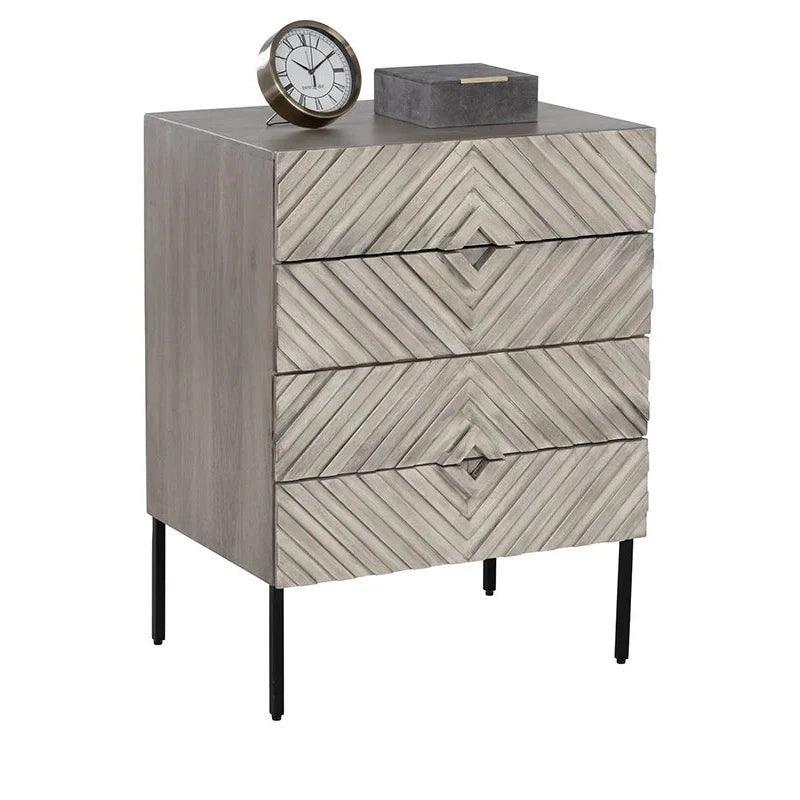 Noemi Nightstand With Chevron & Steel Base - LOOMLAN - SUNPAN - Nightstands