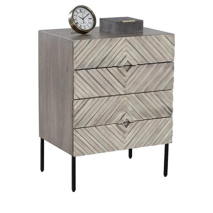 Noemi Nightstand With Chevron & Steel Base - LOOMLAN - SUNPAN - Nightstands