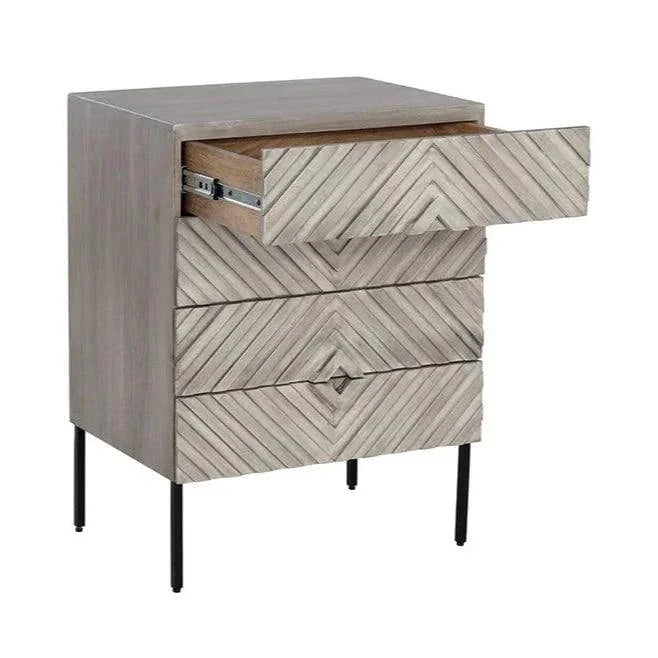Noemi Nightstand With Chevron & Steel Base - LOOMLAN - SUNPAN - Nightstands