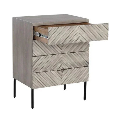 Noemi Nightstand With Chevron & Steel Base - LOOMLAN - SUNPAN - Nightstands