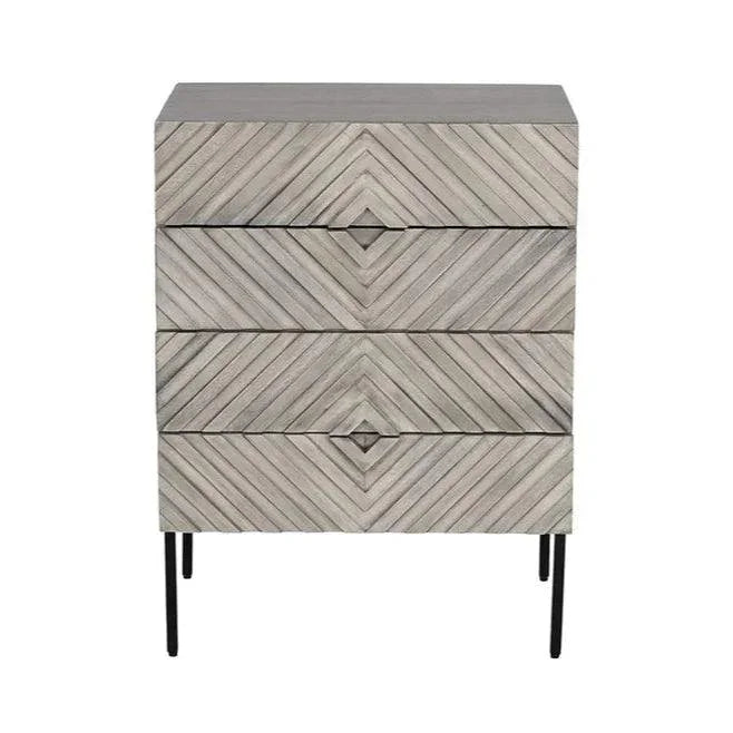 Noemi Nightstand With Chevron & Steel Base - LOOMLAN - SUNPAN - Nightstands