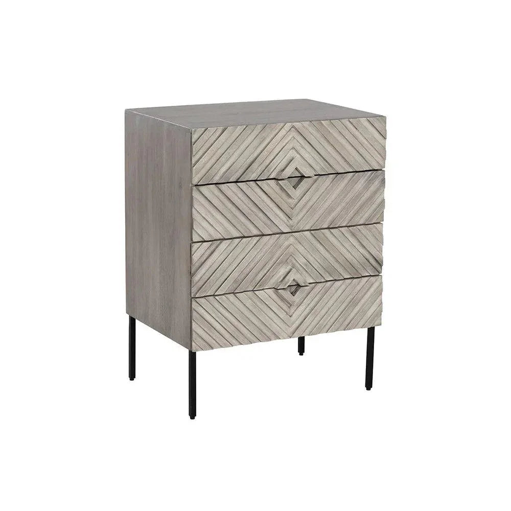 Noemi Nightstand With Chevron & Steel Base - LOOMLAN - SUNPAN - Nightstands