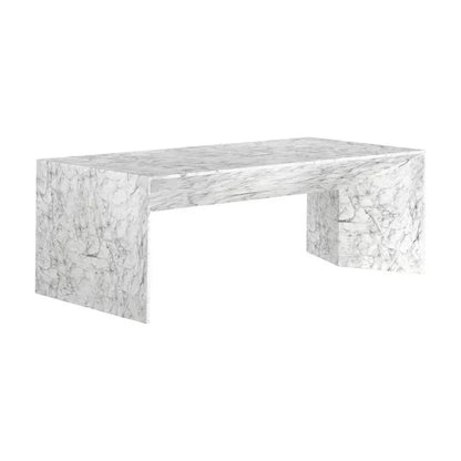 Nomad Concrete Outdoor Rectangular Coffee Table-Outdoor Coffee Tables-SUNPAN-Marble Look - White-LOOMLAN