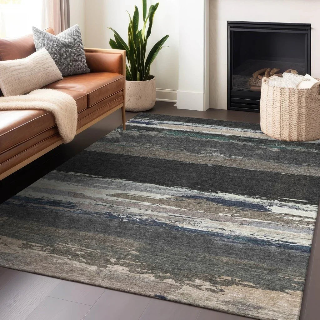 Nomaria Black Washable Indoor - Outdoor Rug - LOOMLAN - LOOMLAN Rugs - Outdoor Rugs