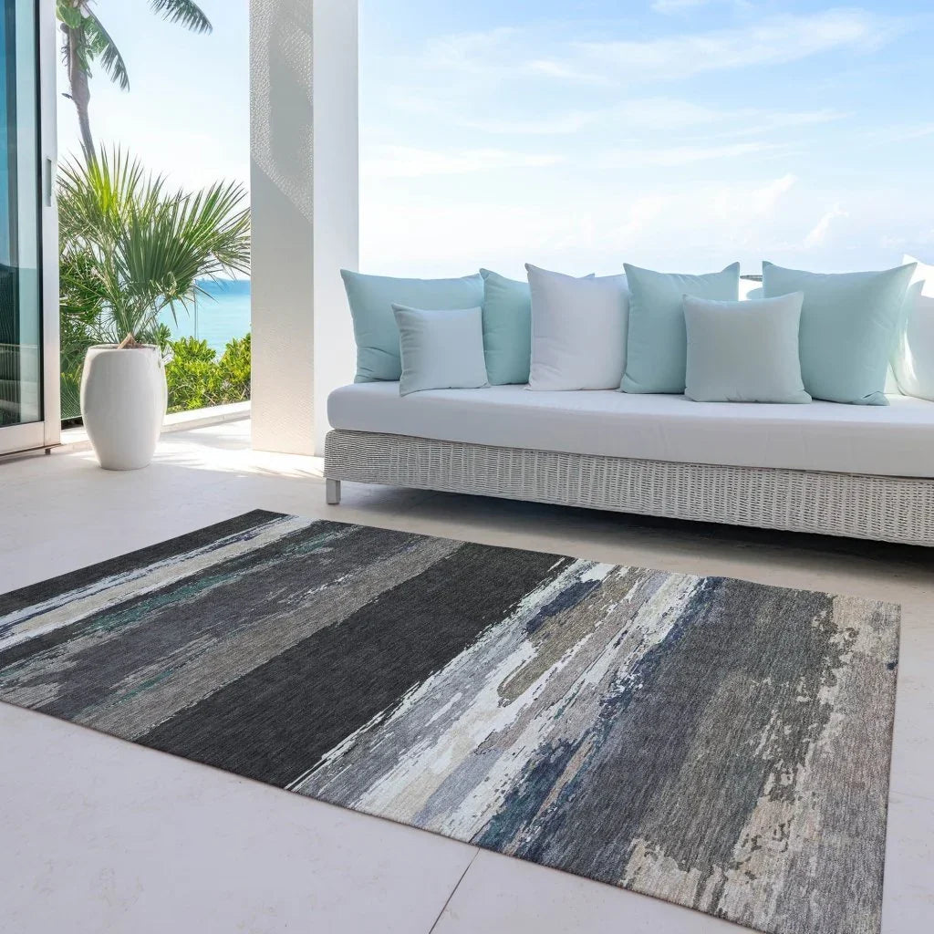 Nomaria Black Washable Indoor - Outdoor Rug - LOOMLAN - LOOMLAN Rugs - Outdoor Rugs