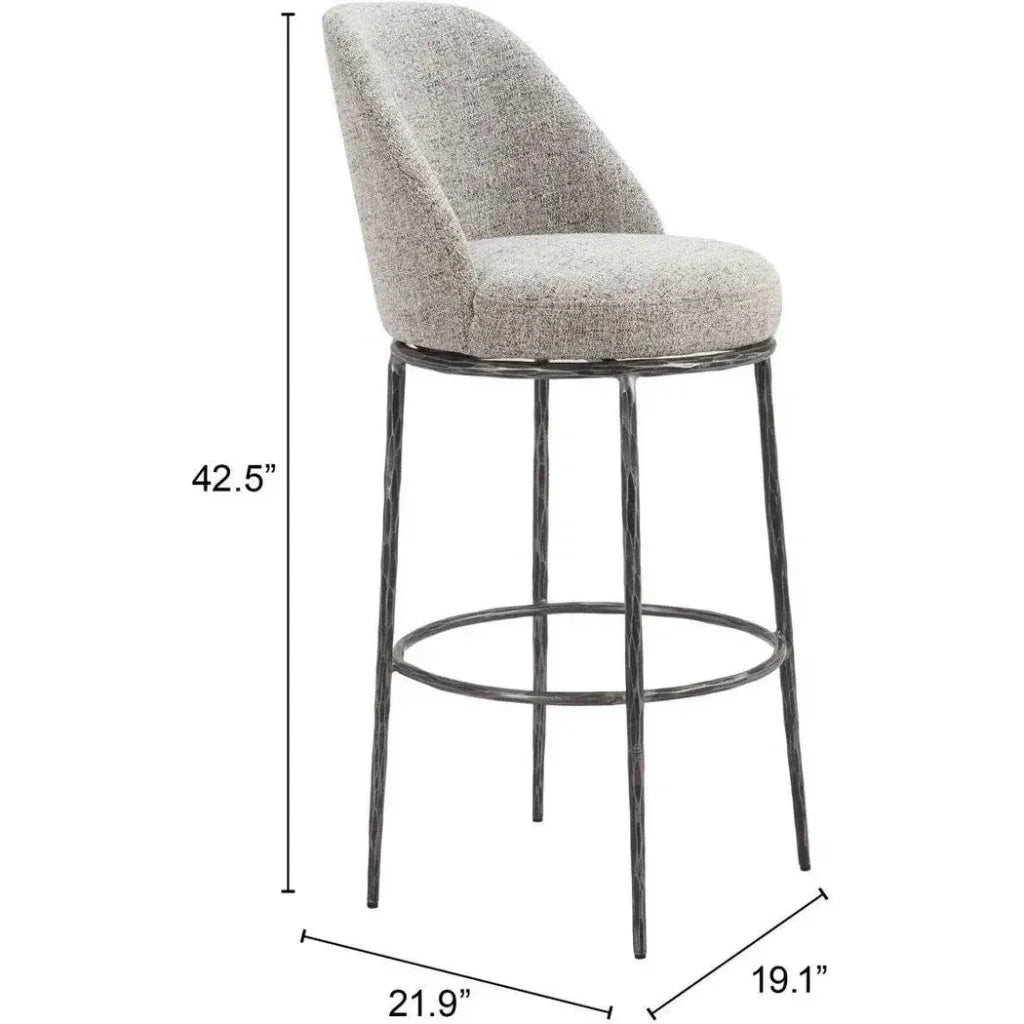 Nordhavn Steel Gray Swivel Barstool - LOOMLAN - Zuo Modern - Bar Stools