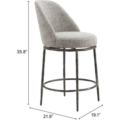 Nordhavn Steel Gray Swivel Counter Stool - LOOMLAN - Zuo Modern - Counter Stools