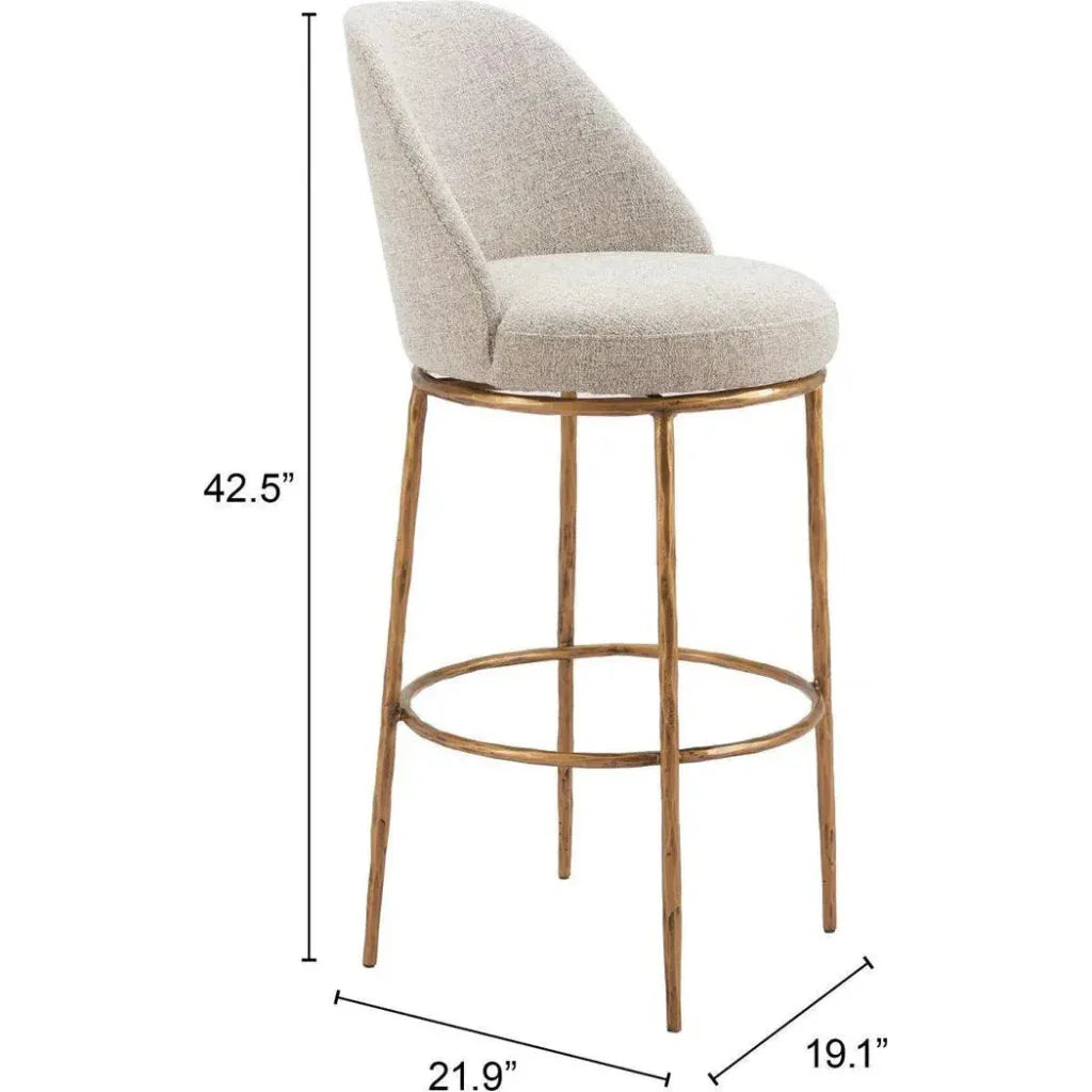 Nordhavn Beige and Gold Swivel Barstool - LOOMLAN - Zuo Modern - Bar Stools
