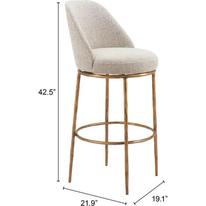 Nordhavn Beige and Gold Swivel Barstool - LOOMLAN - Zuo Modern - Bar Stools