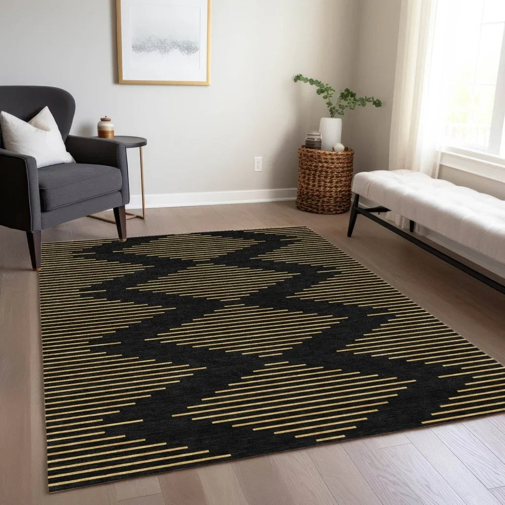 Norelia Black Washable Indoor-Outdoor Rug-Outdoor Rugs-LOOMLAN Rugs-LOOMLAN