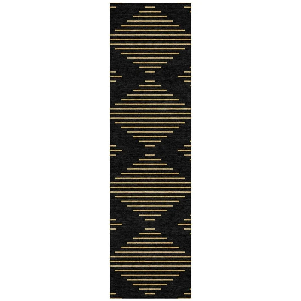 Norelia Black Washable Indoor-Outdoor Rug-Outdoor Rugs-LOOMLAN Rugs-2'3" x 7'6"-LOOMLAN