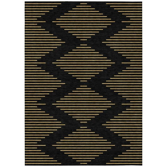 Norelia Black Washable Indoor-Outdoor Rug-Outdoor Rugs-LOOMLAN Rugs-2'6" x 3'10"-LOOMLAN