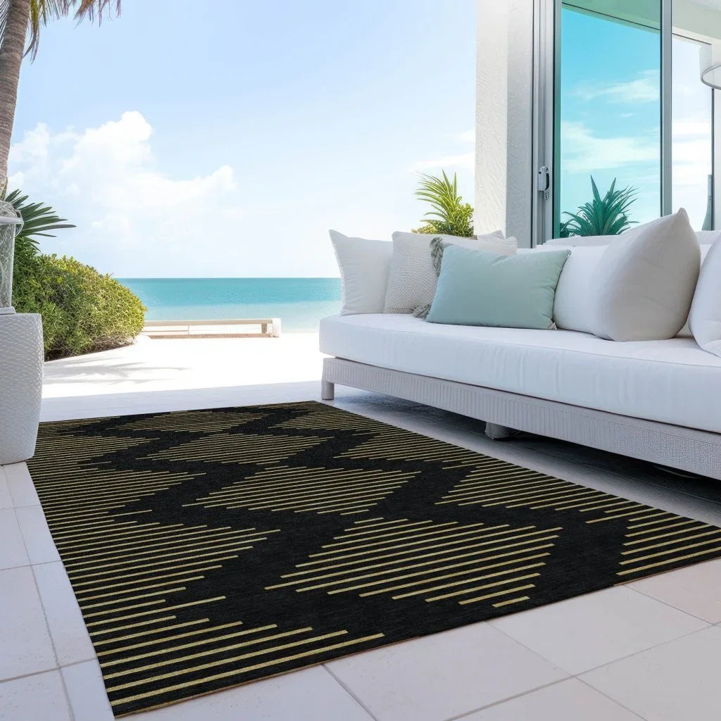 Norelia Black Washable Indoor-Outdoor Rug-Outdoor Rugs-LOOMLAN Rugs-LOOMLAN