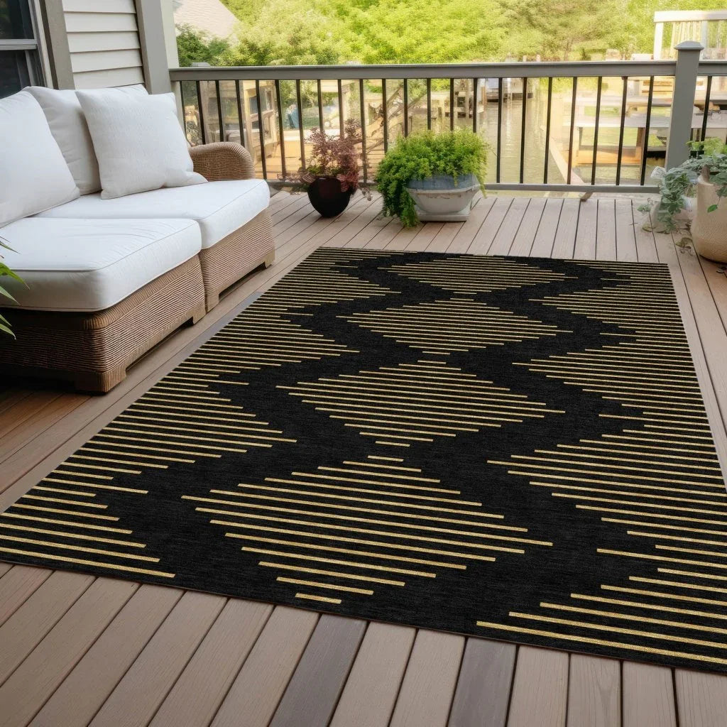 Norelia Black Washable Indoor-Outdoor Rug-Outdoor Rugs-LOOMLAN Rugs-LOOMLAN