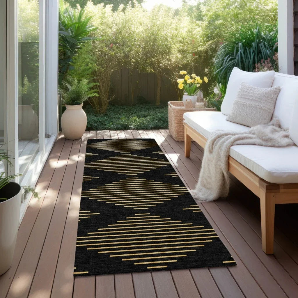 Norelia Black Washable Indoor-Outdoor Rug-Outdoor Rugs-LOOMLAN Rugs-LOOMLAN