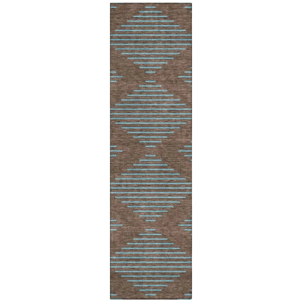 Norelia Brown Washable Indoor-Outdoor Rug-Outdoor Rugs-LOOMLAN Rugs-2'3" x 7'6"-LOOMLAN