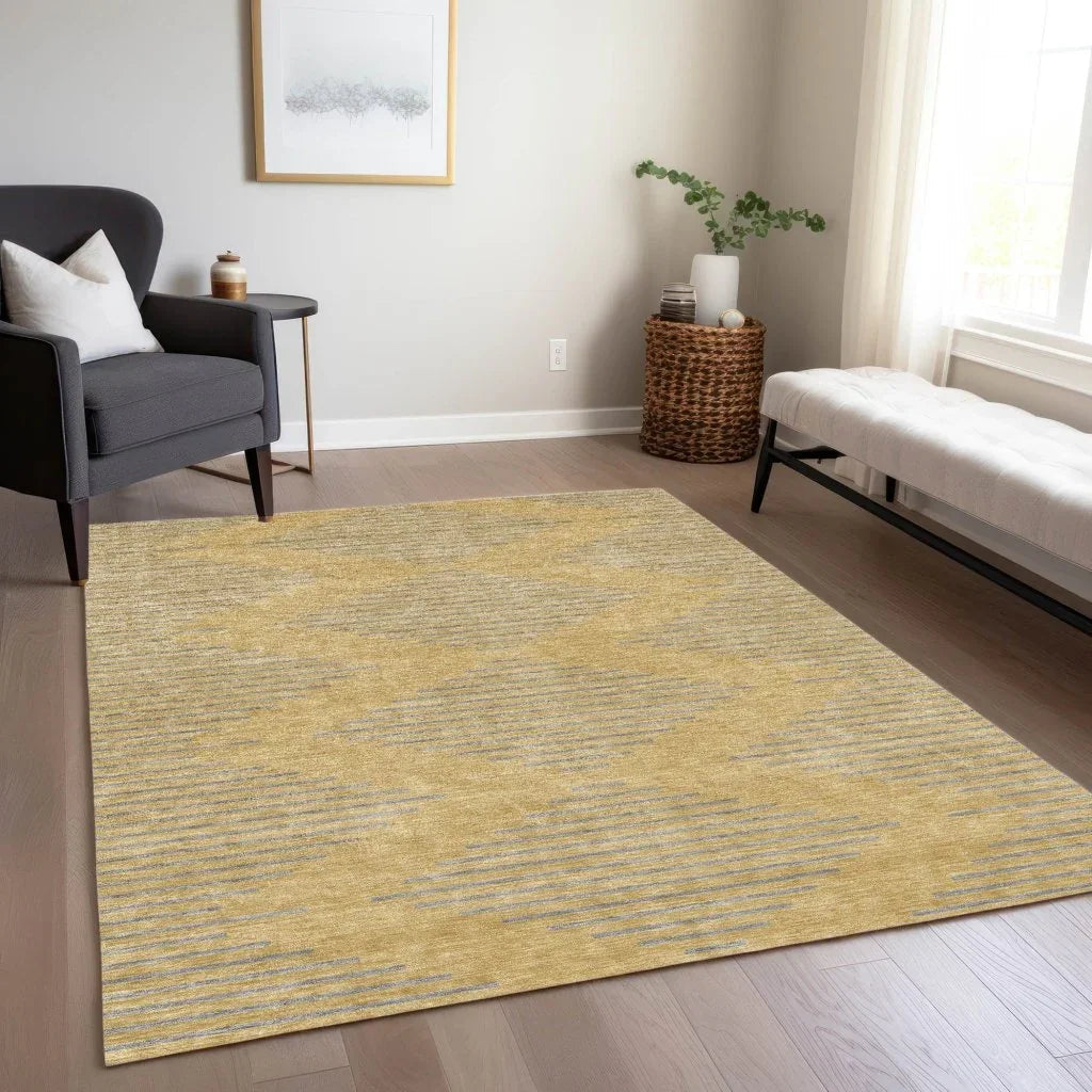 Norelia Gold Washable Indoor-Outdoor Rug-Outdoor Rugs-LOOMLAN Rugs-LOOMLAN