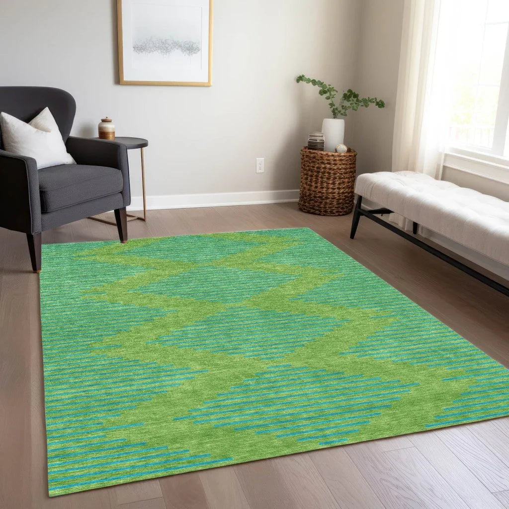 Norelia Green Washable Indoor-Outdoor Rug-Outdoor Rugs-LOOMLAN Rugs-LOOMLAN