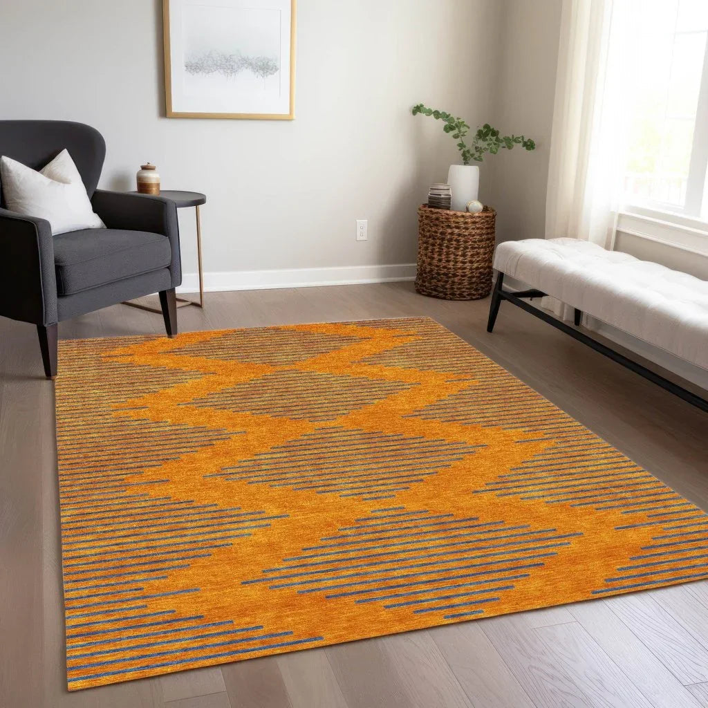 Norelia Orange Washable Indoor-Outdoor Rug-Outdoor Rugs-LOOMLAN Rugs-LOOMLAN