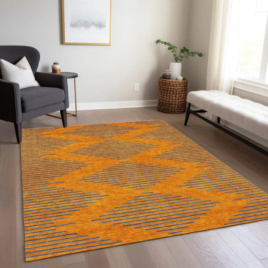 Norelia Orange Washable Indoor-Outdoor Rug-Outdoor Rugs-LOOMLAN Rugs-LOOMLAN