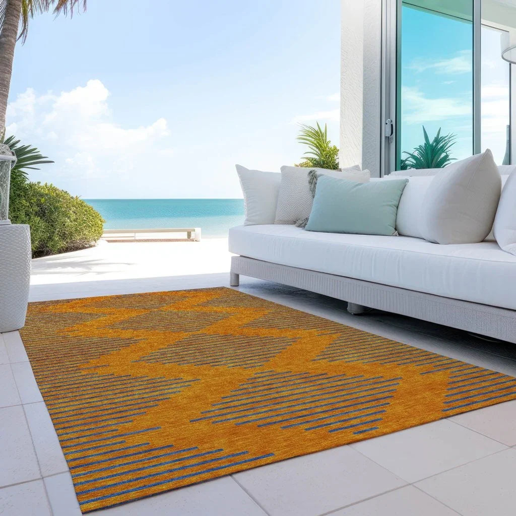 Norelia Orange Washable Indoor-Outdoor Rug-Outdoor Rugs-LOOMLAN Rugs-LOOMLAN