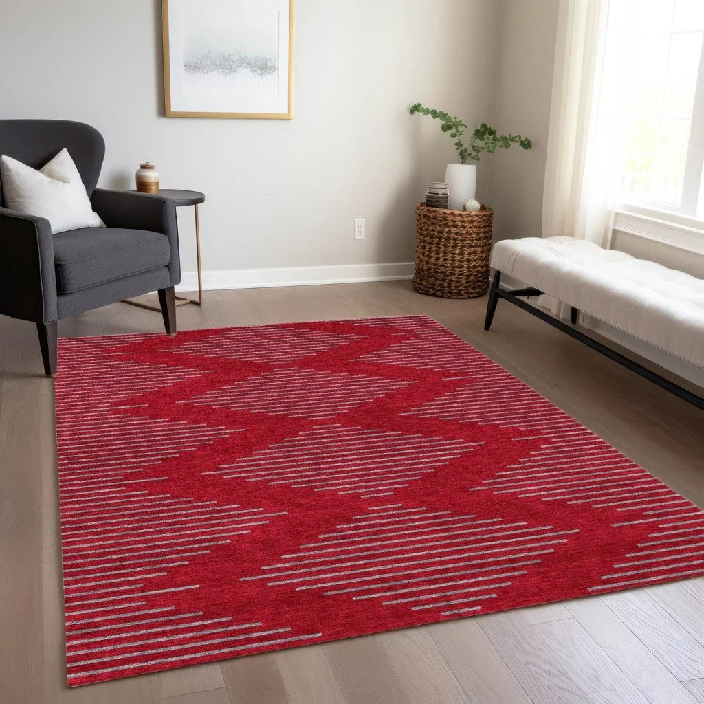 Norelia Red Washable Indoor-Outdoor Rug-Outdoor Rugs-LOOMLAN Rugs-LOOMLAN