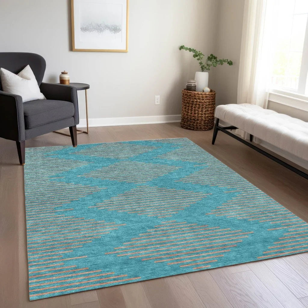 Norelia Teal Washable Indoor-Outdoor Rug-Outdoor Rugs-LOOMLAN Rugs-LOOMLAN