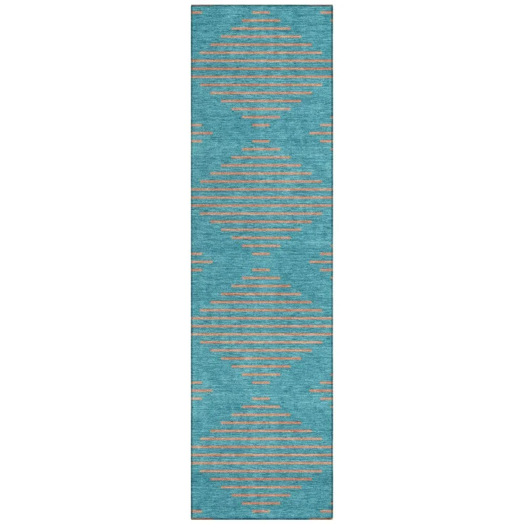 Norelia Teal Washable Indoor-Outdoor Rug-Outdoor Rugs-LOOMLAN Rugs-2'3" x 7'6"-LOOMLAN