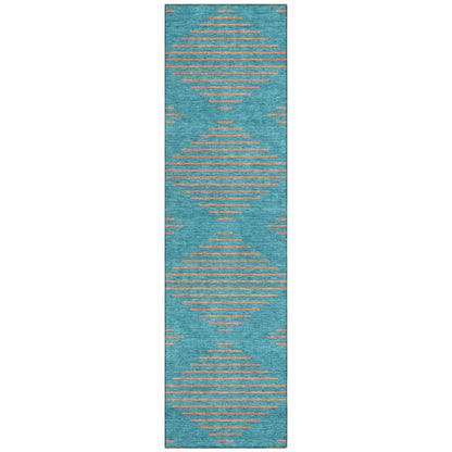 Norelia Teal Washable Indoor-Outdoor Rug-Outdoor Rugs-LOOMLAN Rugs-2'3" x 7'6"-LOOMLAN