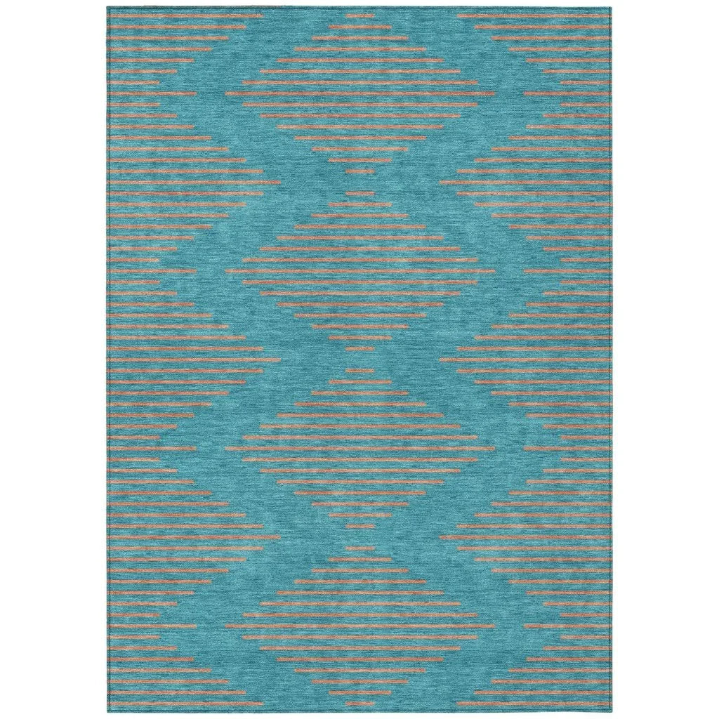 Norelia Teal Washable Indoor-Outdoor Rug-Outdoor Rugs-LOOMLAN Rugs-2'6" x 3'10"-LOOMLAN