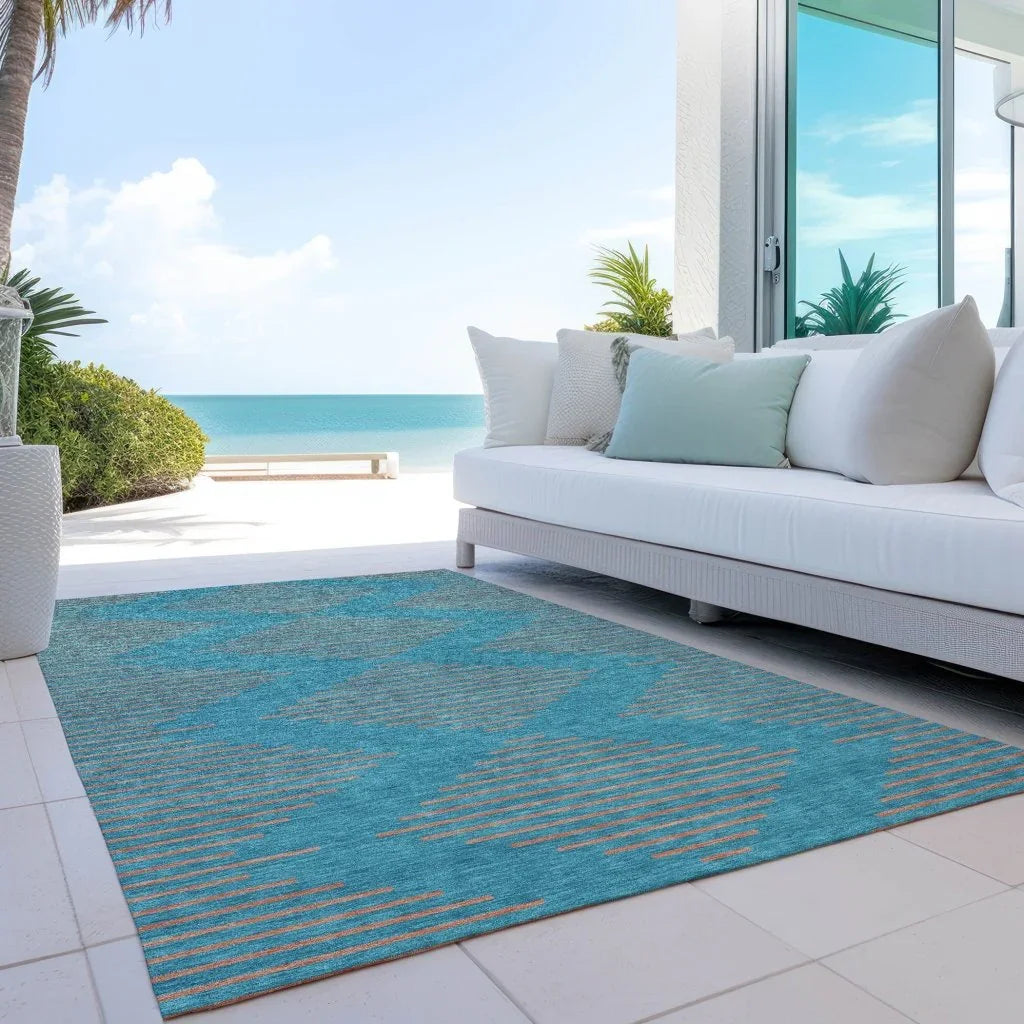 Norelia Teal Washable Indoor-Outdoor Rug-Outdoor Rugs-LOOMLAN Rugs-LOOMLAN
