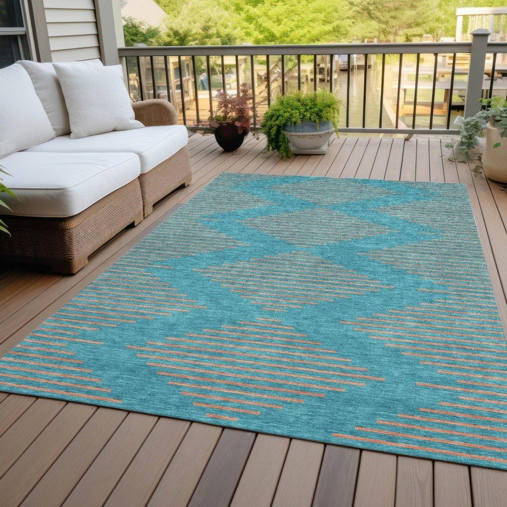 Norelia Teal Washable Indoor-Outdoor Rug-Outdoor Rugs-LOOMLAN Rugs-LOOMLAN